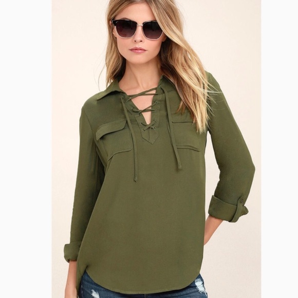 Jack by BB Dakota Tops - Jack By BB Dakota lace up roll tab sleeve s